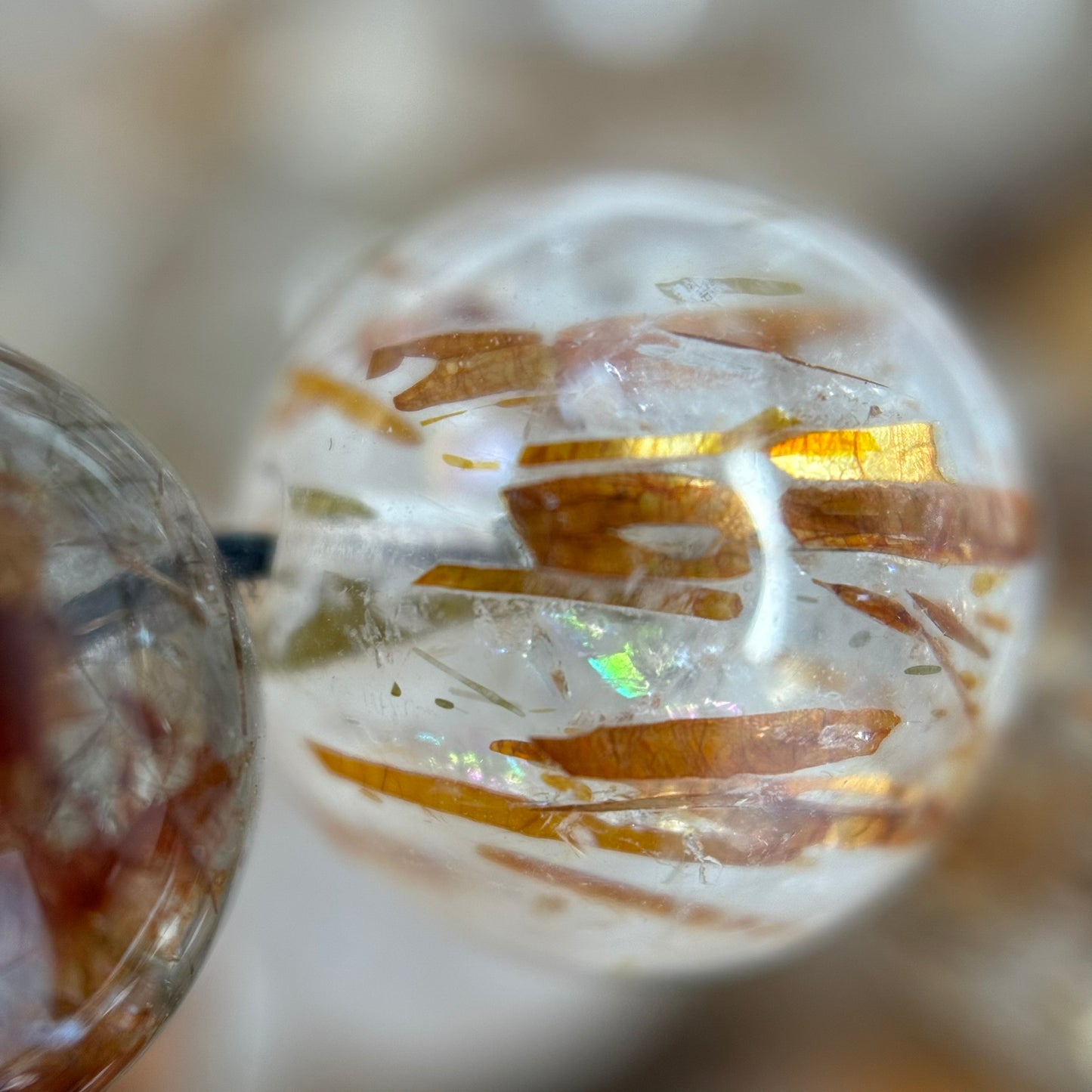 Red Rutilated Quartz Polished Round Beads