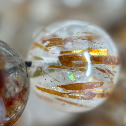 Red Rutilated Quartz Polished Round Beads