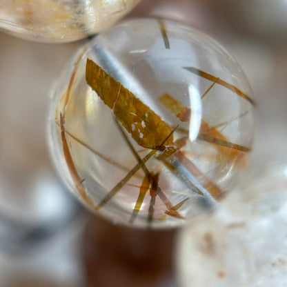Red Rutilated Quartz Polished Round Beads