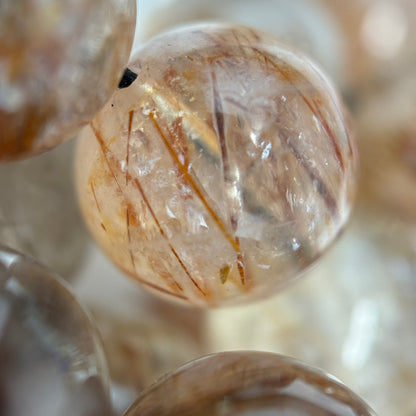 Red Rutilated Quartz Polished Round Beads