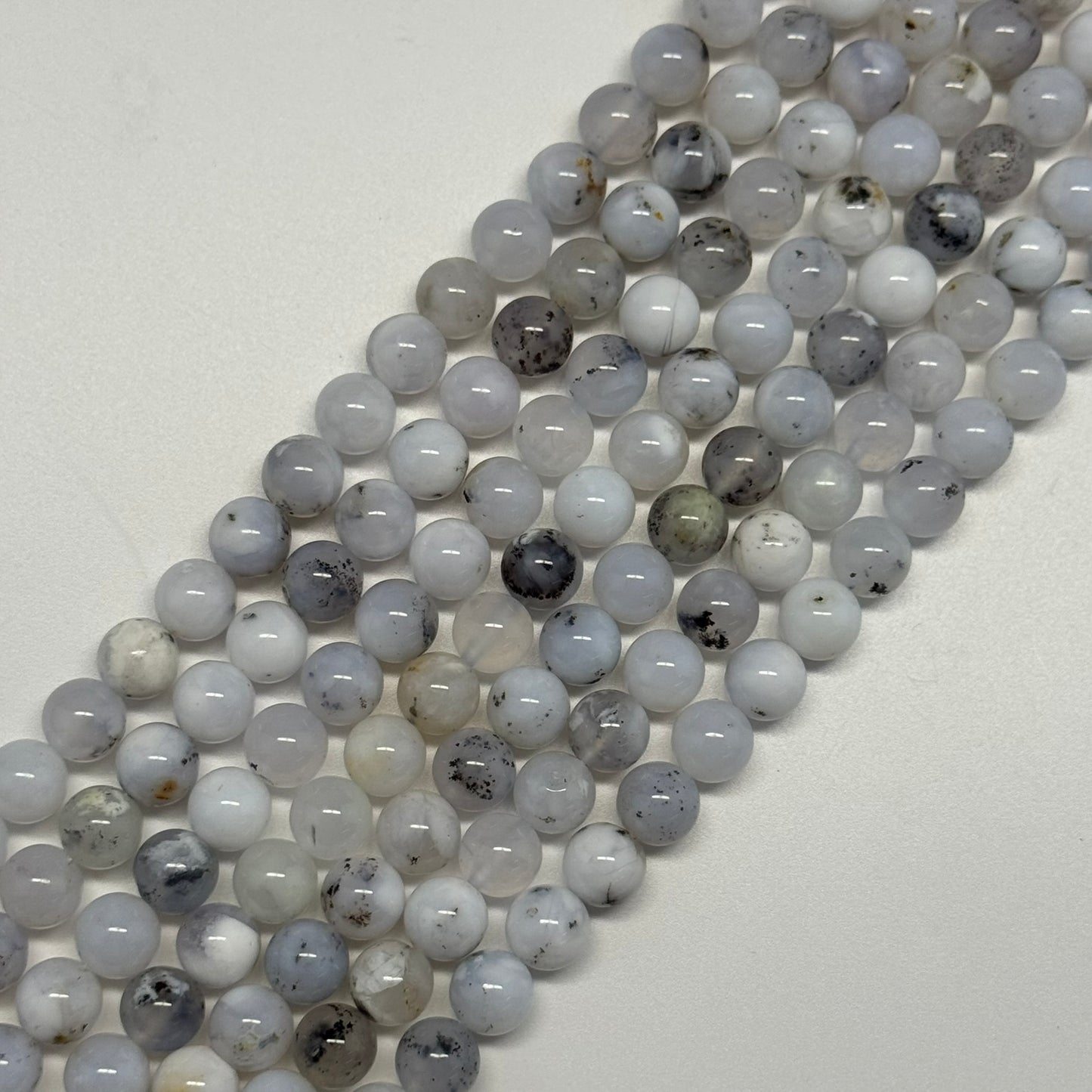 White Chalcedony Dendritic Beads - Polished Round