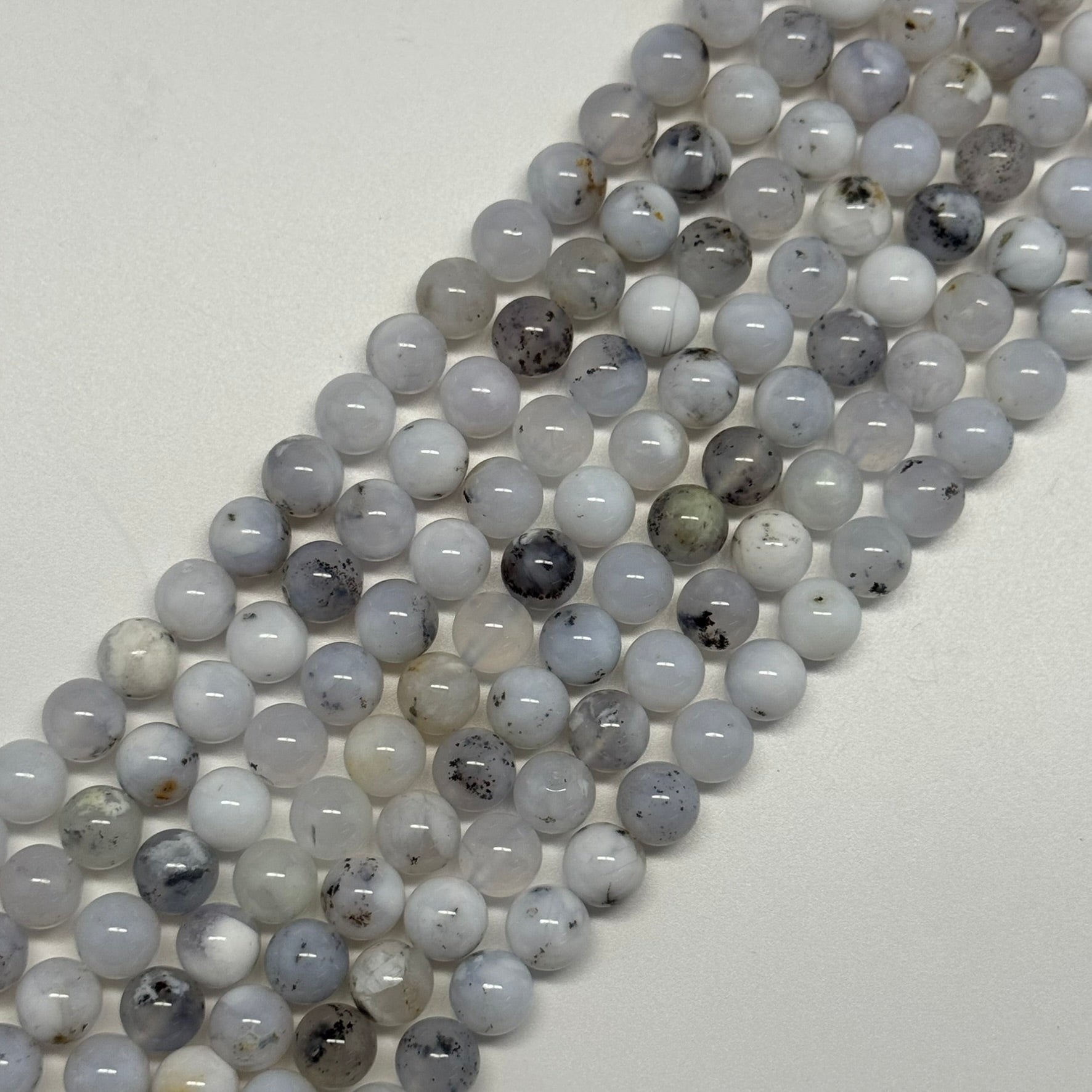 White Chalcedony Dendritic Beads - Polished Round