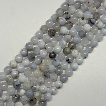 White Chalcedony Dendritic Beads - Polished Round