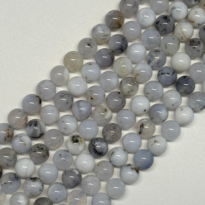 White Chalcedony Dendritic Beads - Polished Round