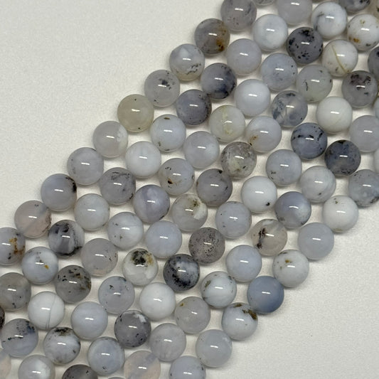 White Chalcedony Dendritic Beads - Polished Round