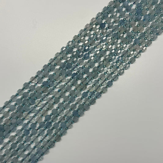 Aquamarine Dodecahedron Gemstone Beads - (AAA Quality)