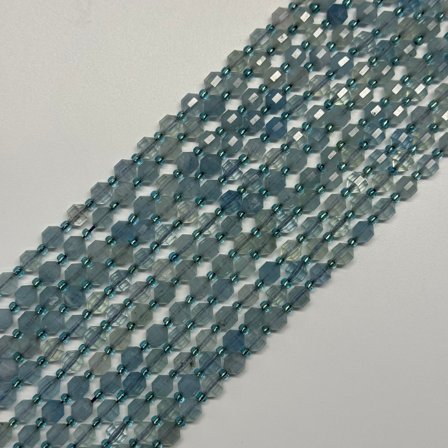 Aquamarine Dodecahedron Gemstone Beads - (AAA Quality)