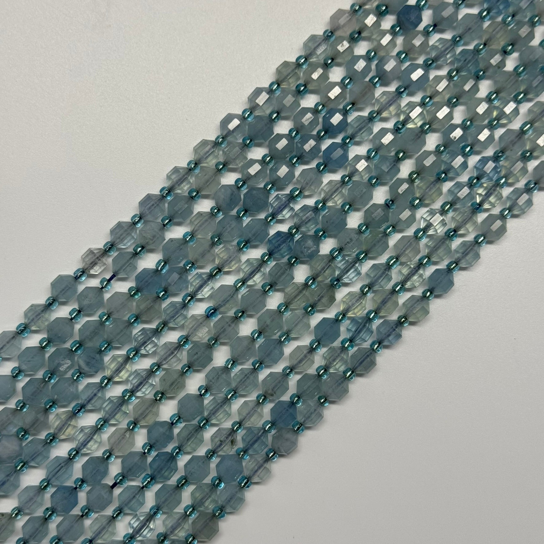 Aquamarine Dodecahedron Gemstone Beads - (AAA Quality)