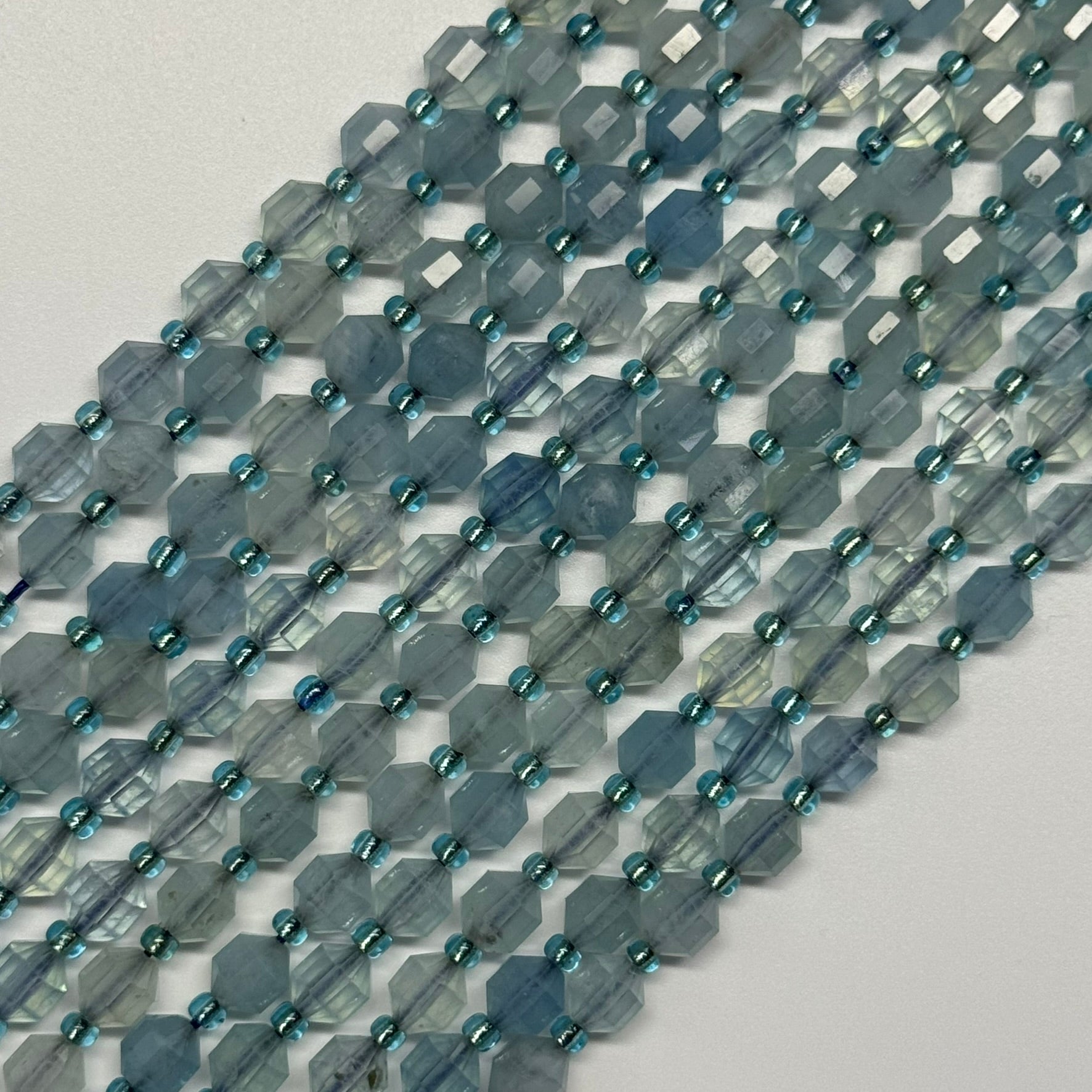 Aquamarine Dodecahedron Gemstone Beads - (AAA Quality)