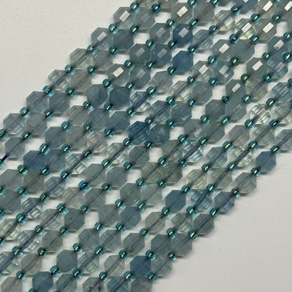Aquamarine Dodecahedron Gemstone Beads - (AAA Quality)