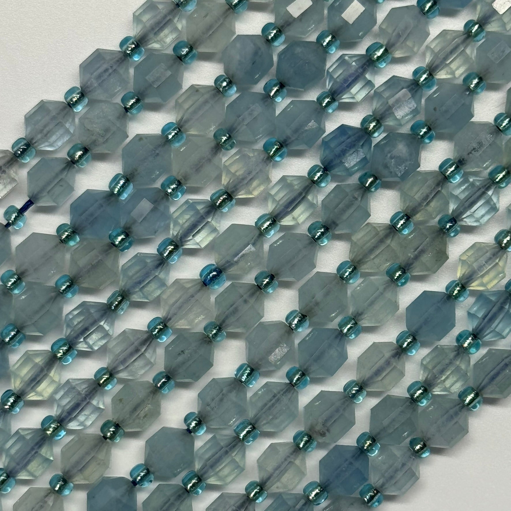 Aquamarine Dodecahedron Gemstone Beads - (AAA Quality)