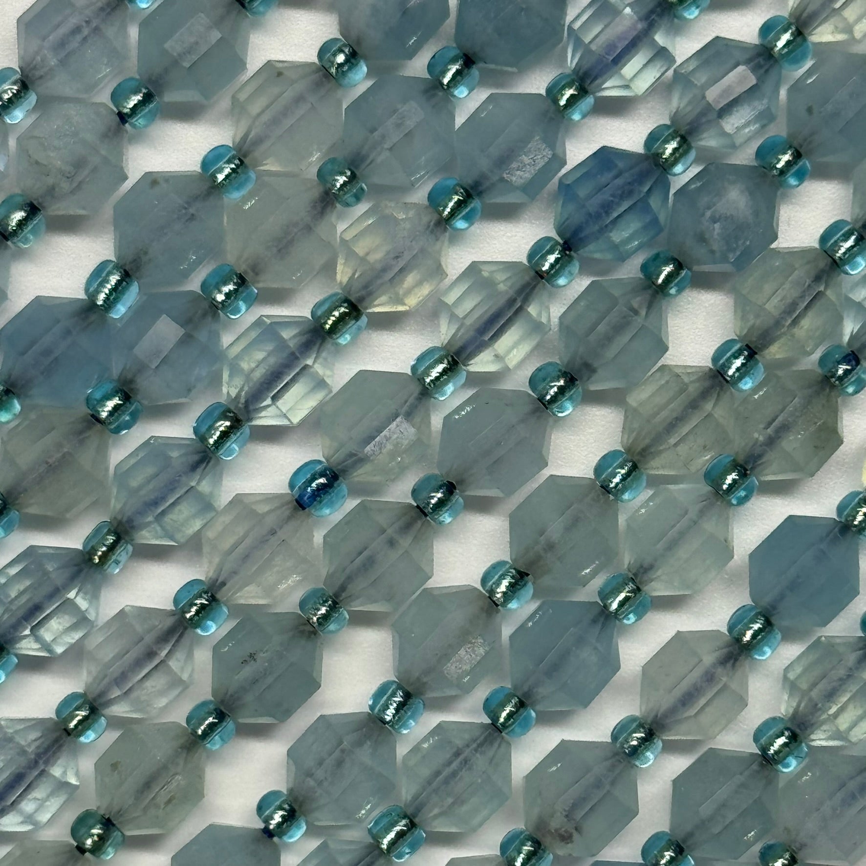 Aquamarine Dodecahedron Gemstone Beads - (AAA Quality)