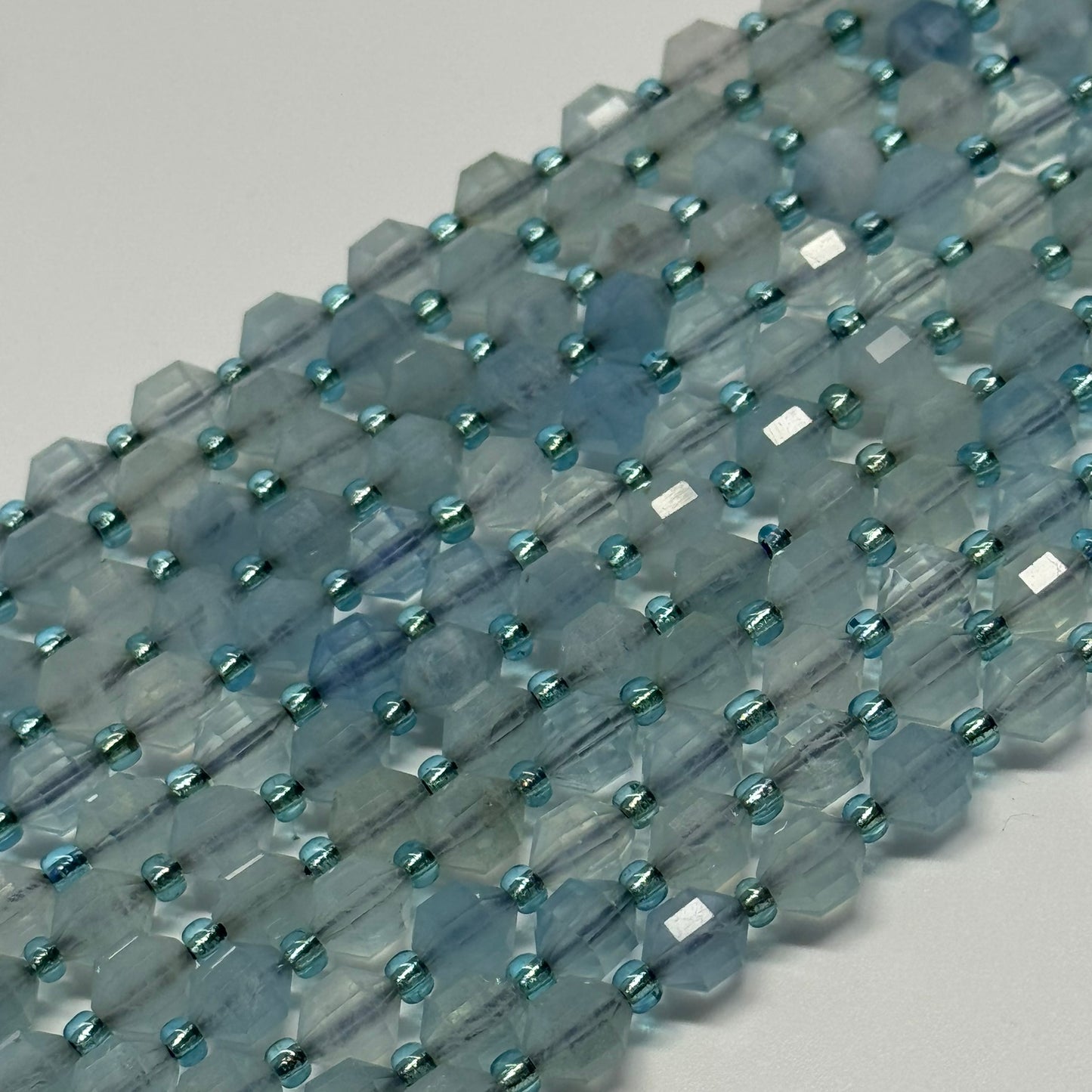 Aquamarine Dodecahedron Gemstone Beads - (AAA Quality)