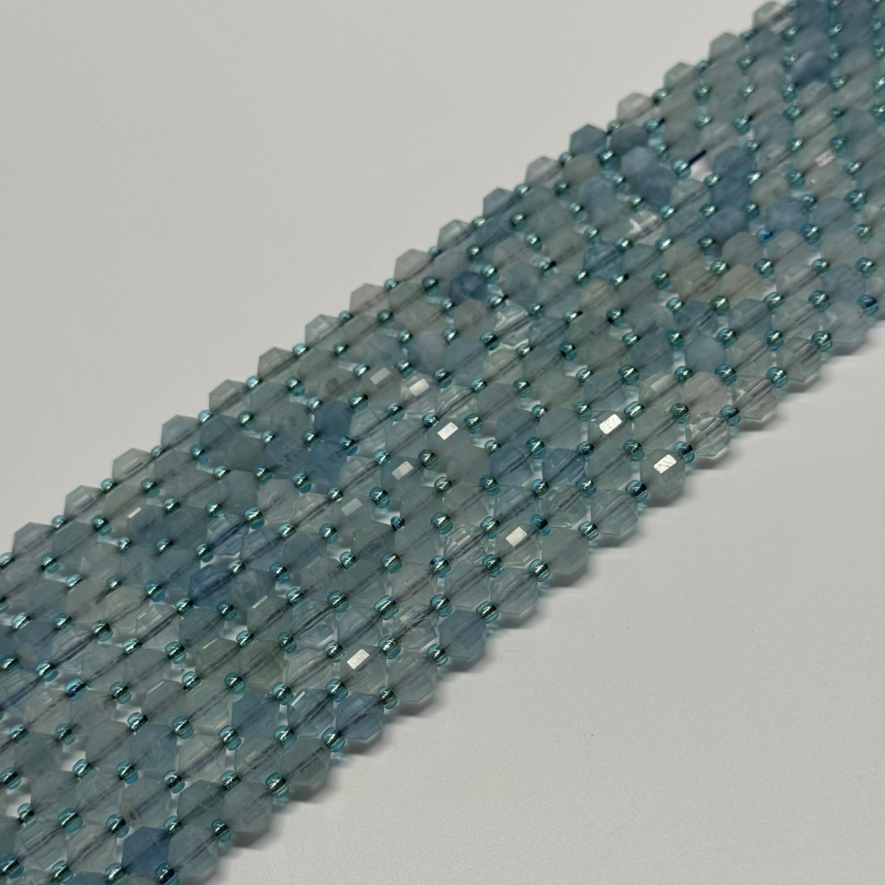 Aquamarine Dodecahedron Gemstone Beads - (AAA Quality)