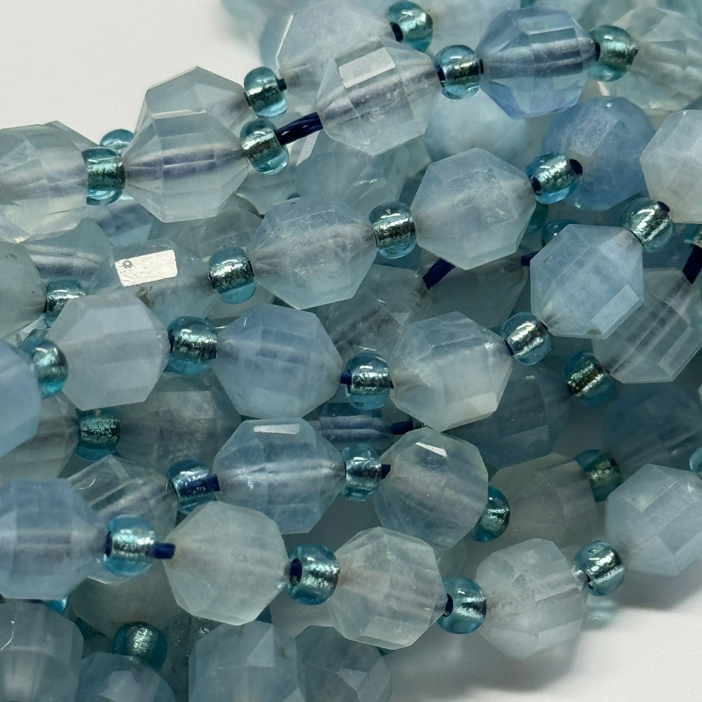 Aquamarine Dodecahedron Gemstone Beads - (AAA Quality)