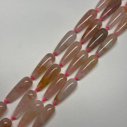 Rose Quartz Pear Shaped Gemstone Beads - (A Quality)