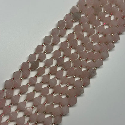 Rose Quartz Octahedron Shaped Gemstone Beads - (A Quality)