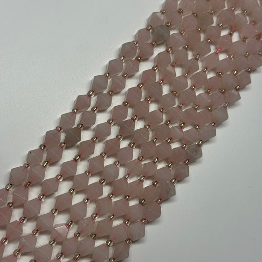 Rose Quartz Octahedron Shaped Gemstone Beads - (A Quality)