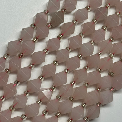 Rose Quartz Octahedron Shaped Gemstone Beads - (A Quality)