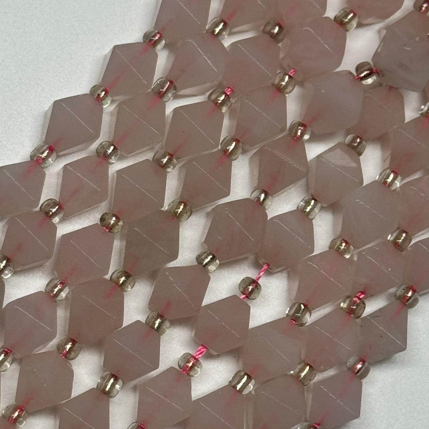 Rose Quartz Octahedron Shaped Gemstone Beads - (A Quality)