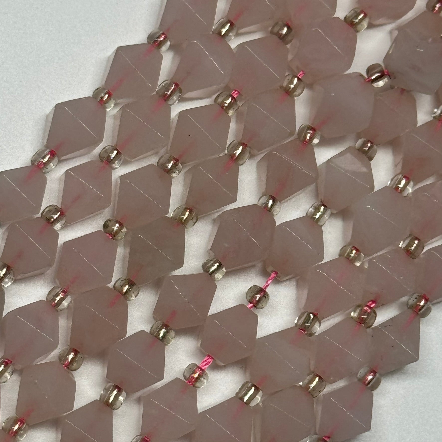 Rose Quartz Octahedron Shaped Gemstone Beads - (A Quality)