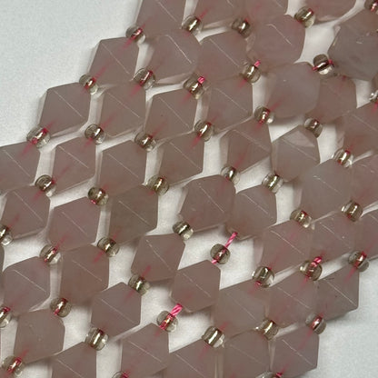 Rose Quartz Octahedron Shaped Gemstone Beads - (A Quality)