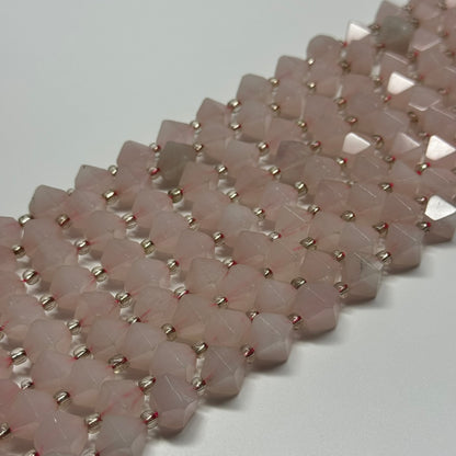 Rose Quartz Octahedron Shaped Gemstone Beads - (A Quality)