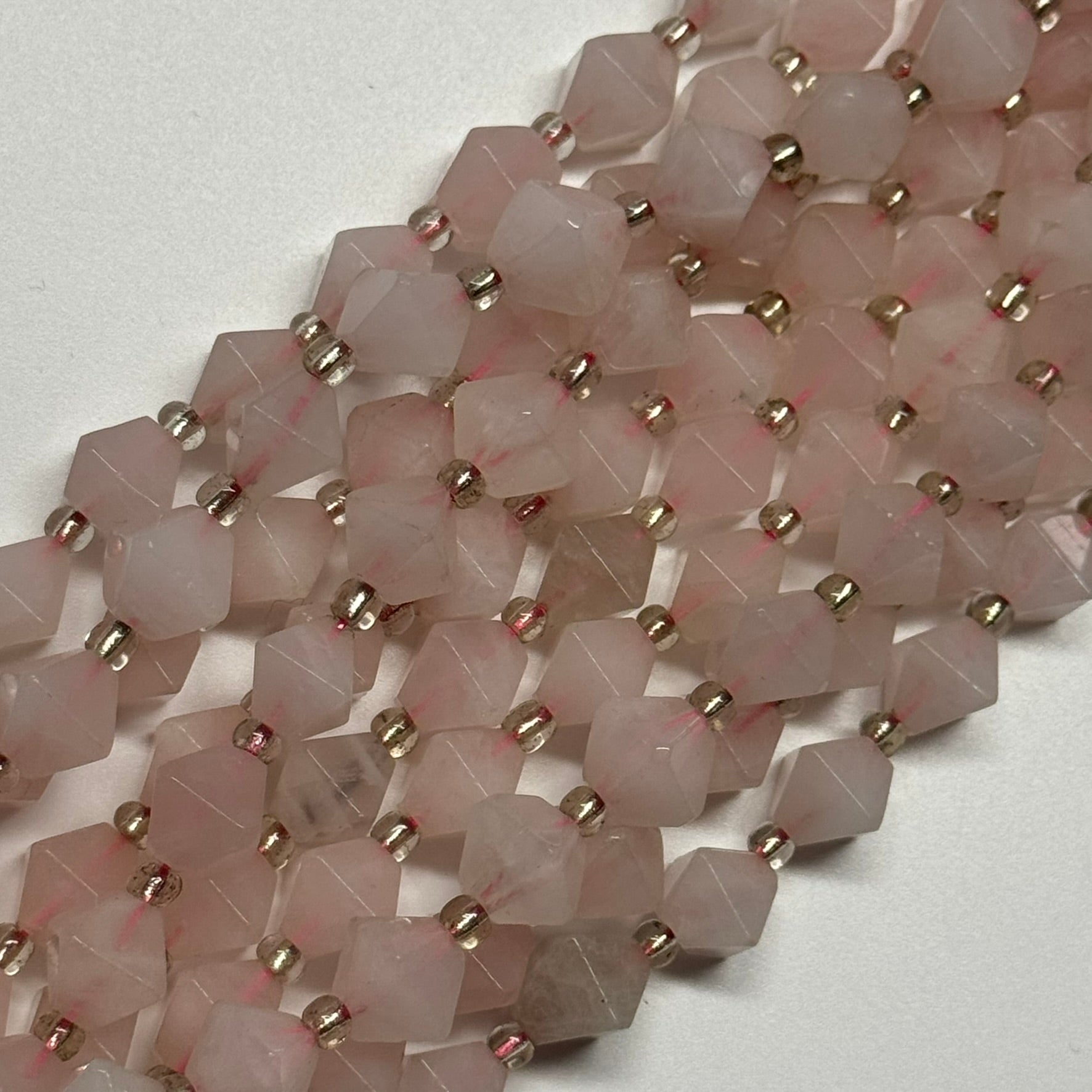 Rose Quartz Octahedron Shaped Gemstone Beads - (A Quality)
