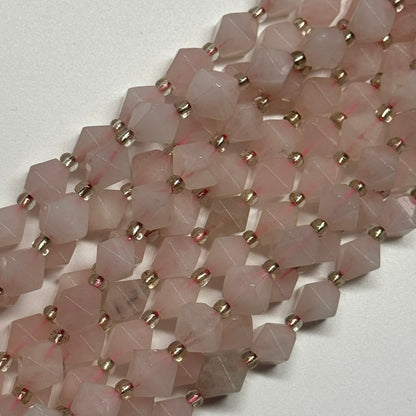 Rose Quartz Octahedron Shaped Gemstone Beads - (A Quality)