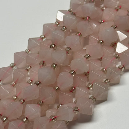 Rose Quartz Octahedron Shaped Gemstone Beads - (A Quality)