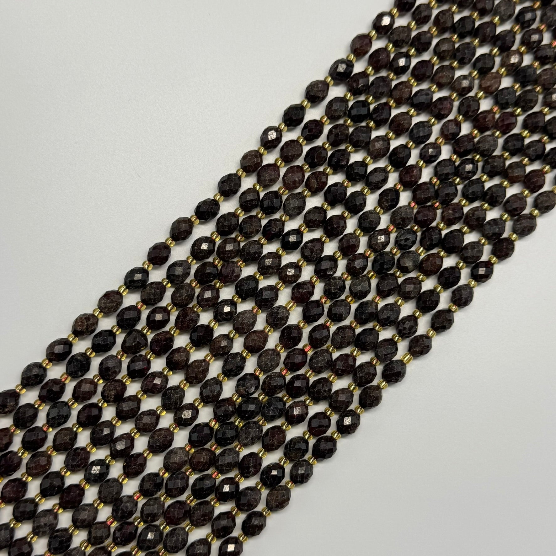 Garnet Faceted Barrel Shaped Gemstone Beads - (AB Quality)