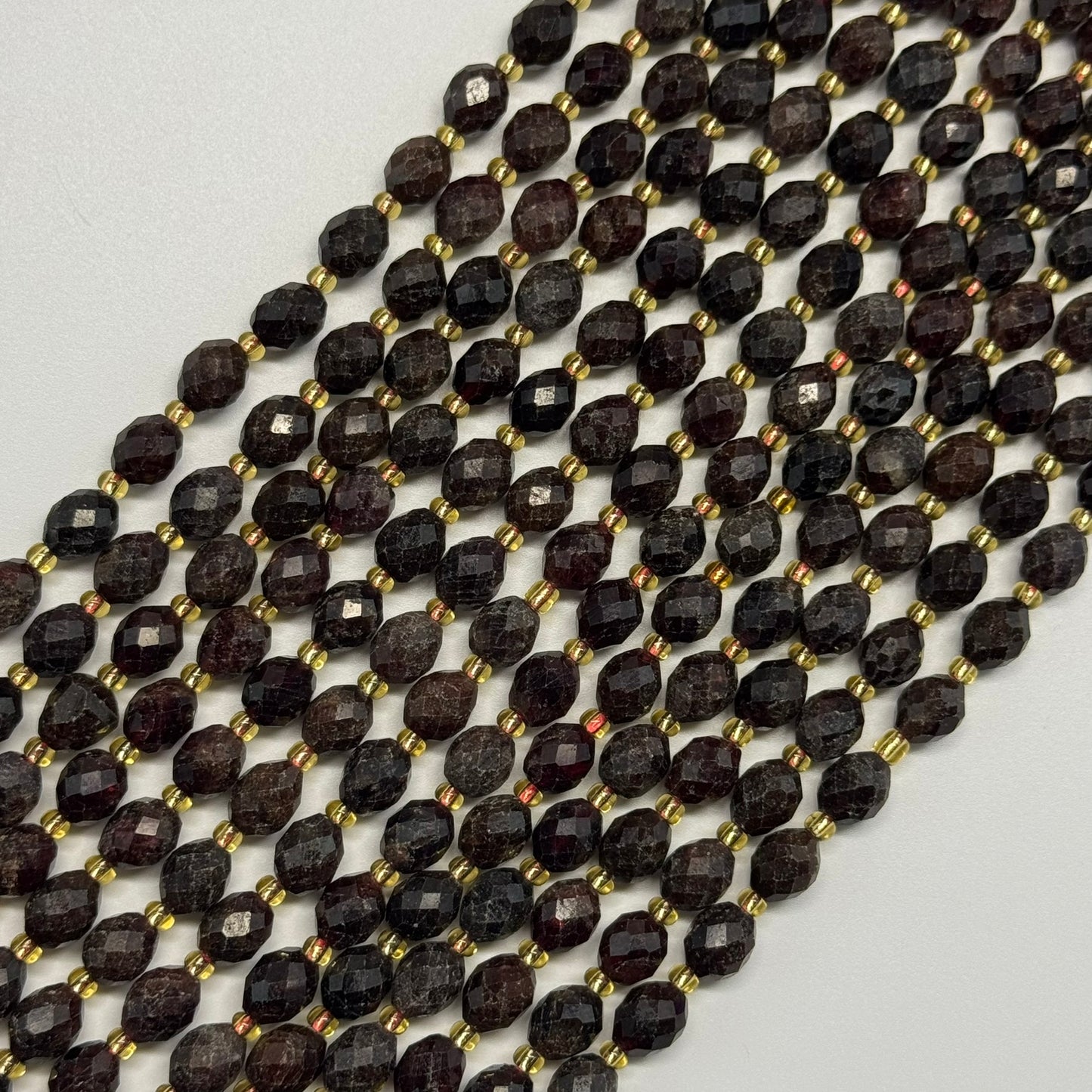 Garnet Faceted Barrel Shaped Gemstone Beads - (AB Quality)