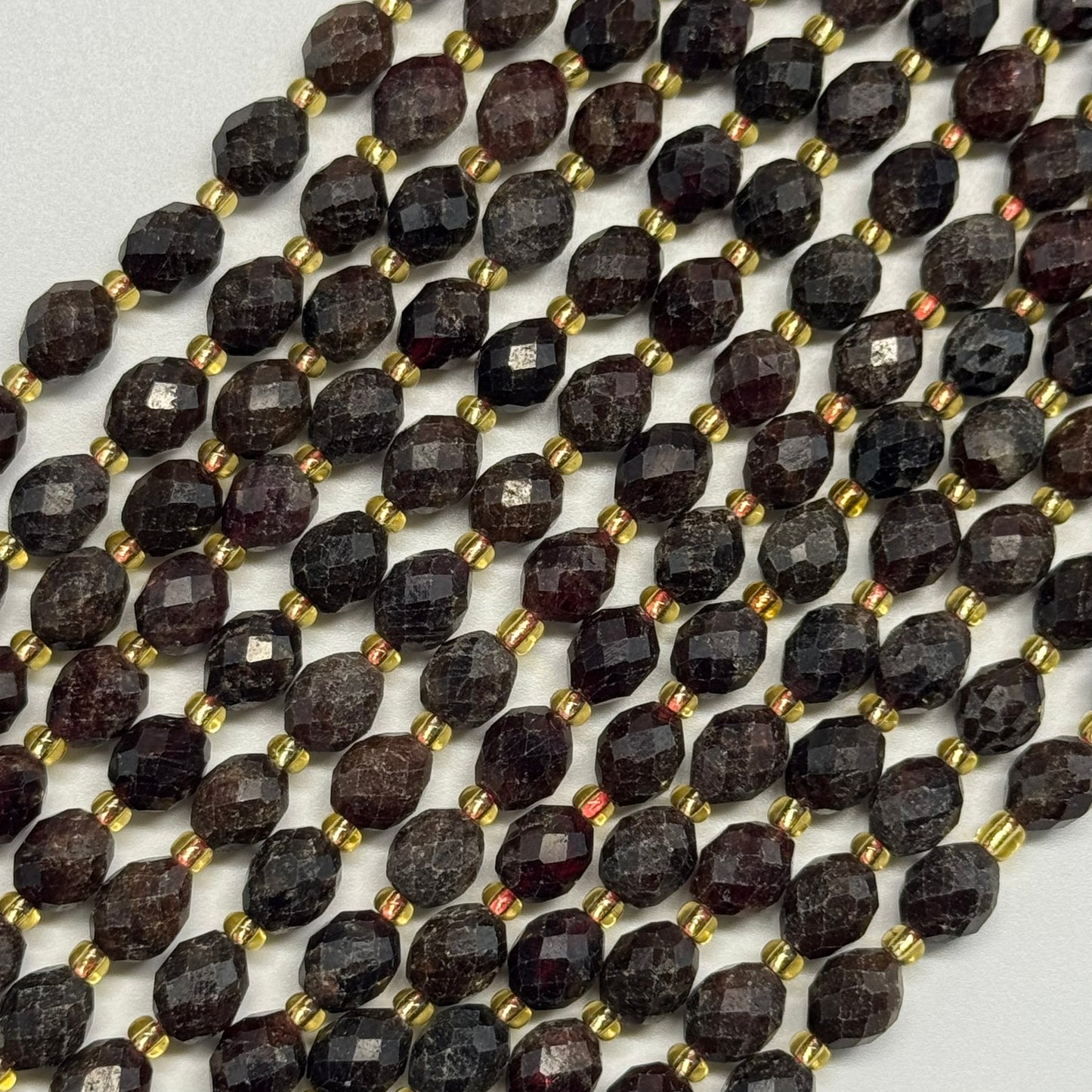 Garnet Faceted Barrel Shaped Gemstone Beads - (AB Quality)