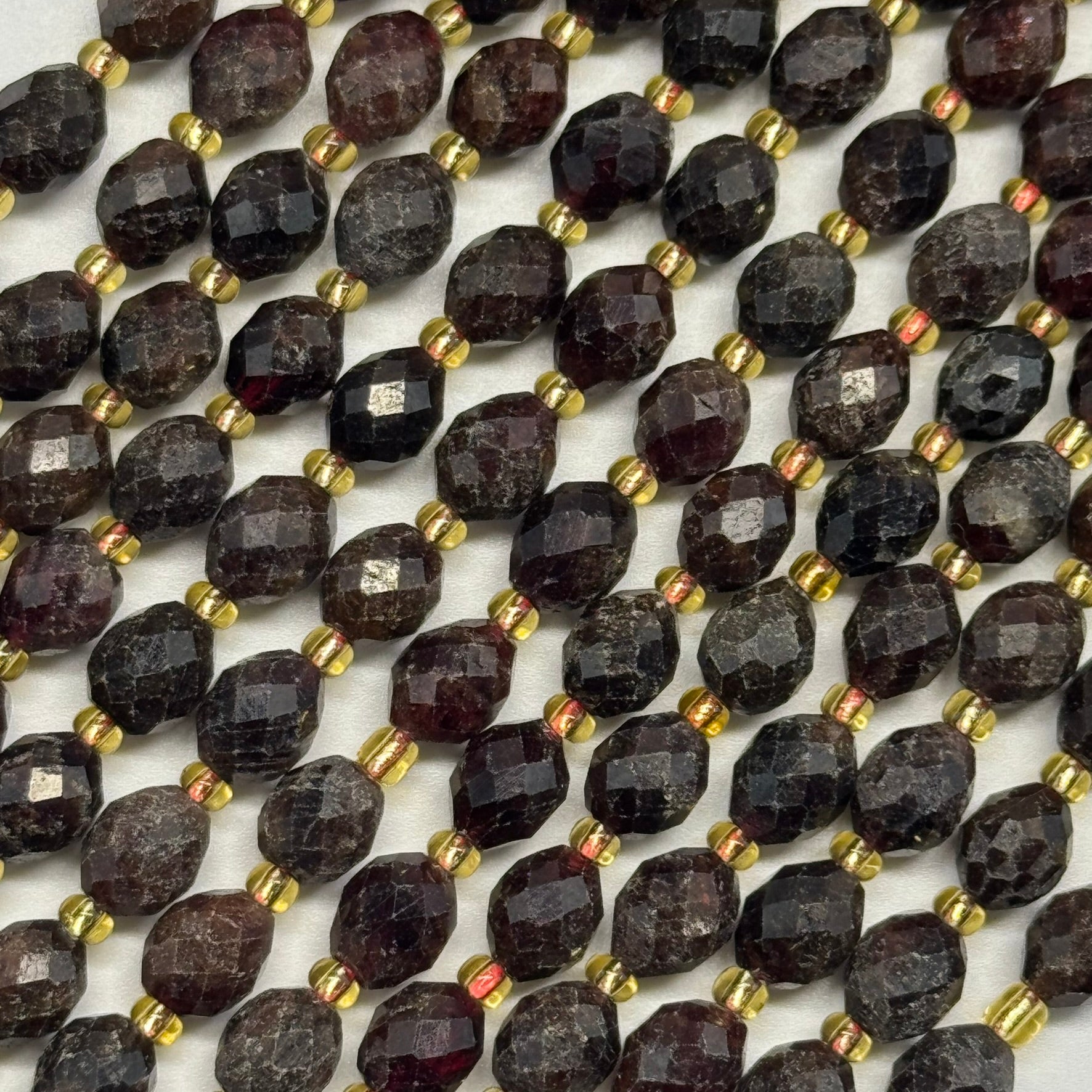 Garnet Faceted Barrel Shaped Gemstone Beads - (AB Quality)