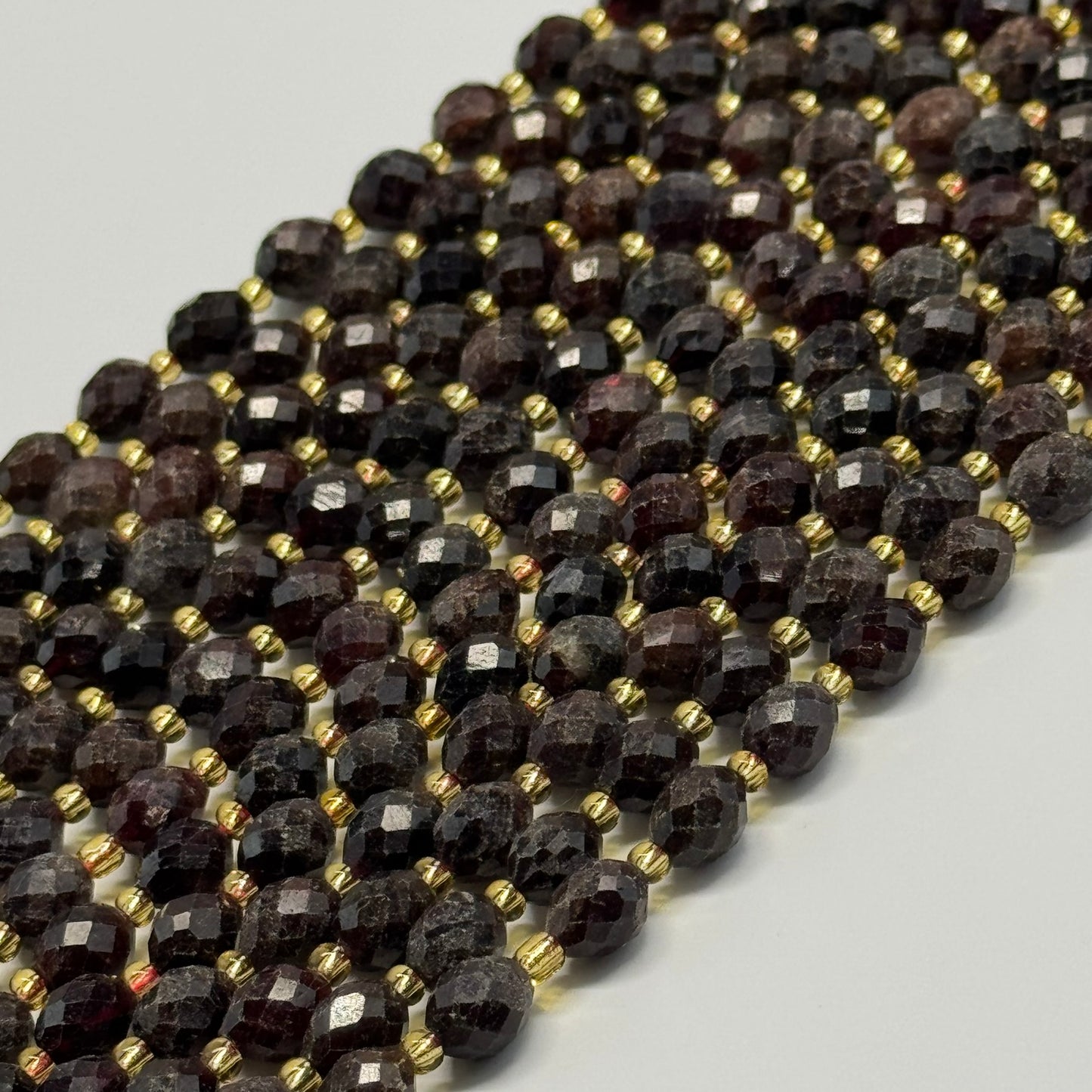 Garnet Faceted Barrel Shaped Gemstone Beads - (AB Quality)