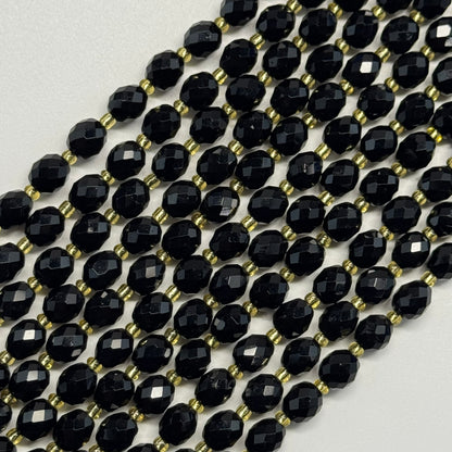 Onyx Faceted Barrel Shaped Gemstone Beads - (AA Quality)