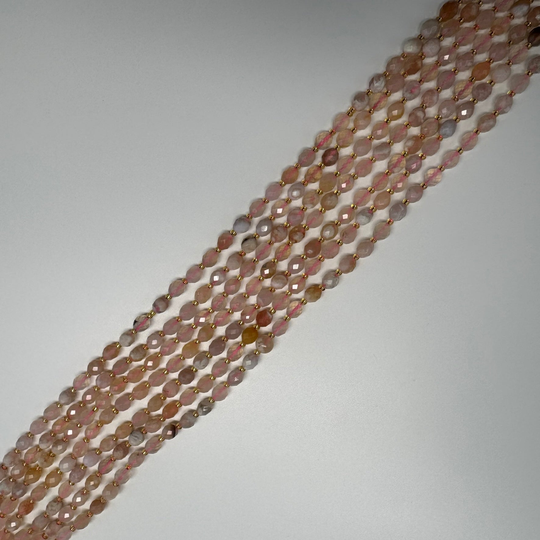 Sakura Agate Faceted Barrel Shaped Gemstone Beads - (AA Quality)