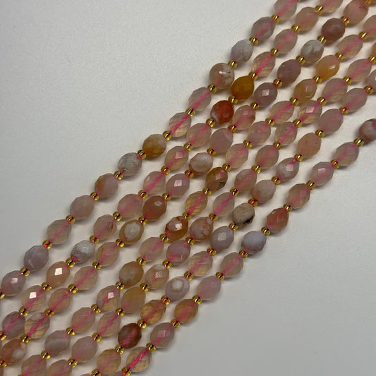 Sakura Agate Faceted Barrel Shaped Gemstone Beads - (AA Quality)
