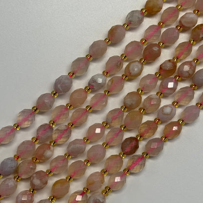 Sakura Agate Faceted Barrel Shaped Gemstone Beads - (AA Quality)