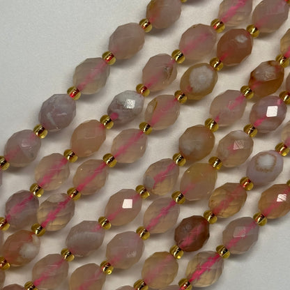 Sakura Agate Faceted Barrel Shaped Gemstone Beads - (AA Quality)