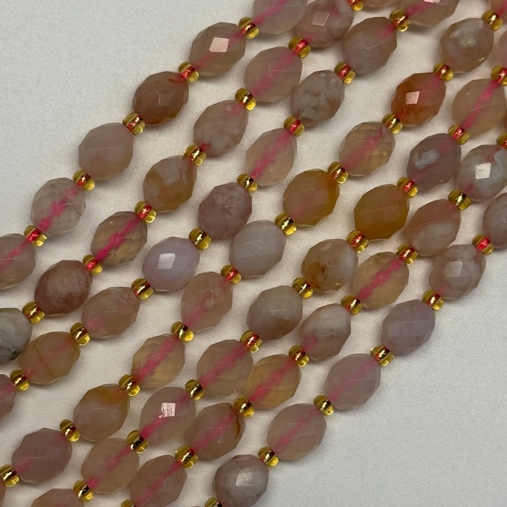 Sakura Agate Faceted Barrel Shaped Gemstone Beads - (AA Quality)