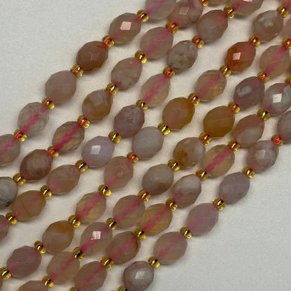 Sakura Agate Faceted Barrel Shaped Gemstone Beads - (AA Quality)