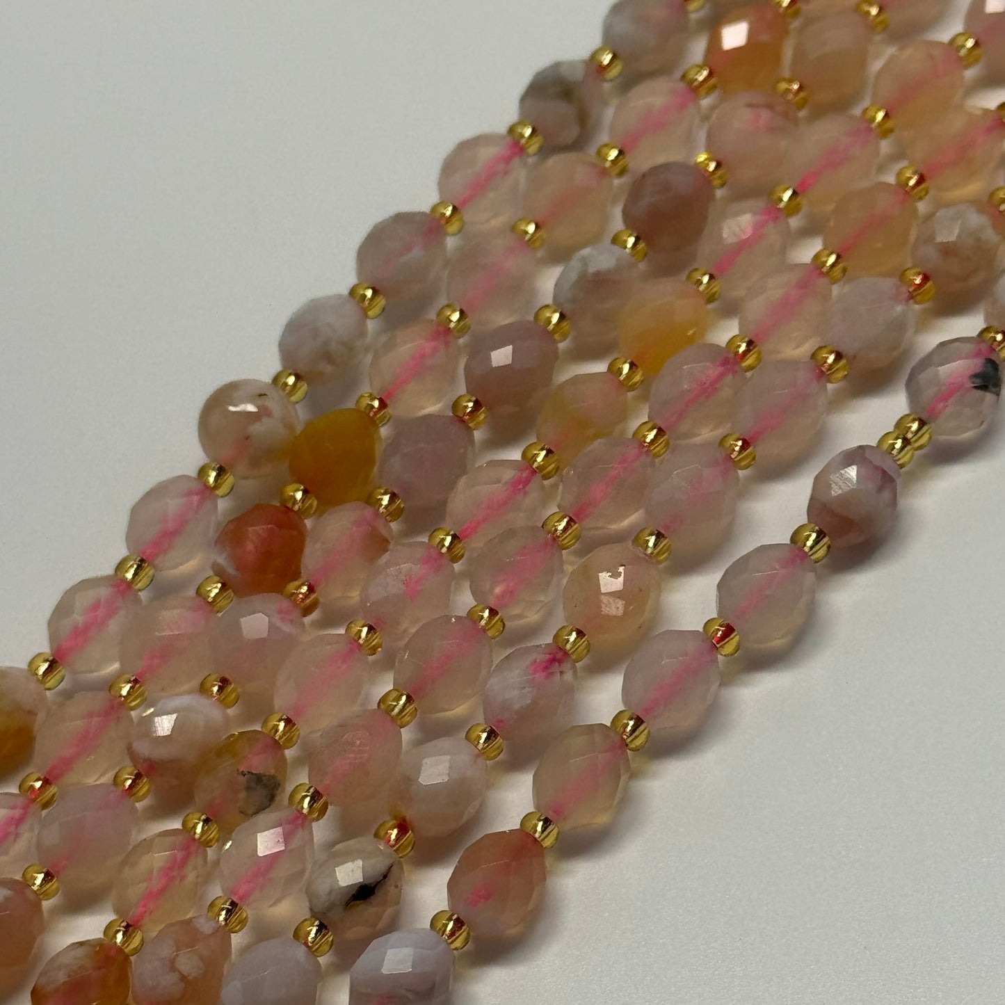 Sakura Agate Faceted Barrel Shaped Gemstone Beads - (AA Quality)
