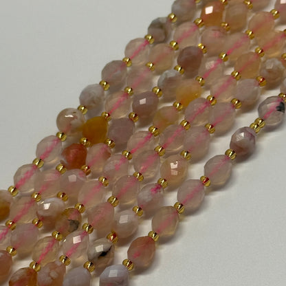 Sakura Agate Faceted Barrel Shaped Gemstone Beads - (AA Quality)