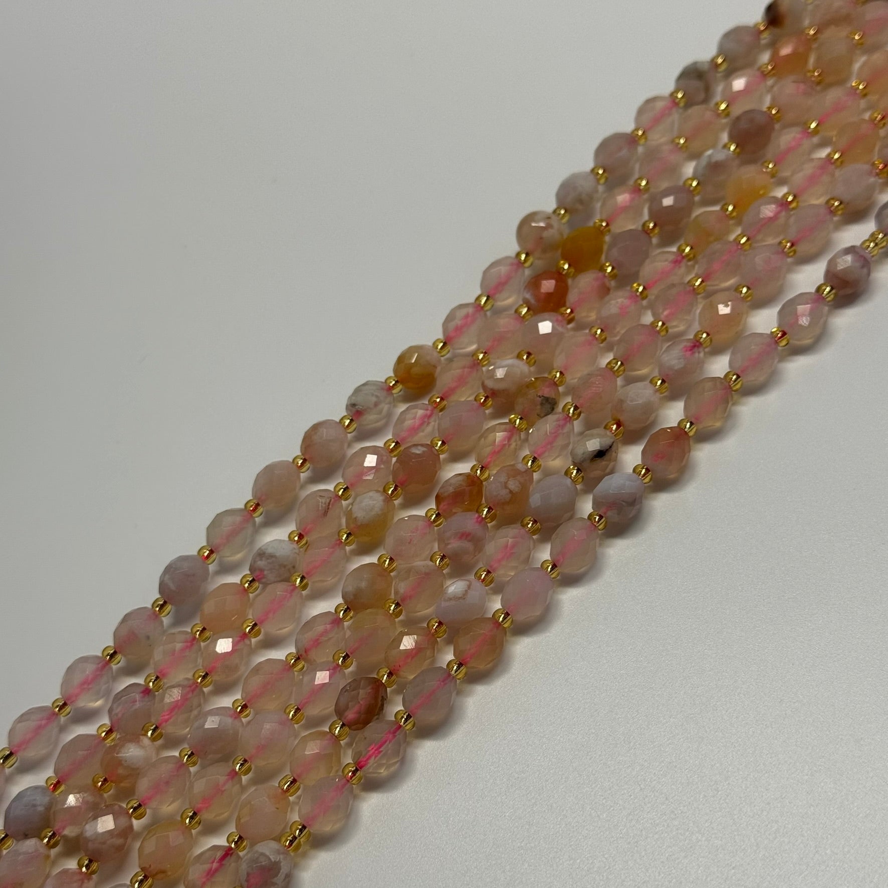 Sakura Agate Faceted Barrel Shaped Gemstone Beads - (AA Quality)