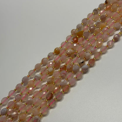 Sakura Agate Faceted Barrel Shaped Gemstone Beads - (AA Quality)