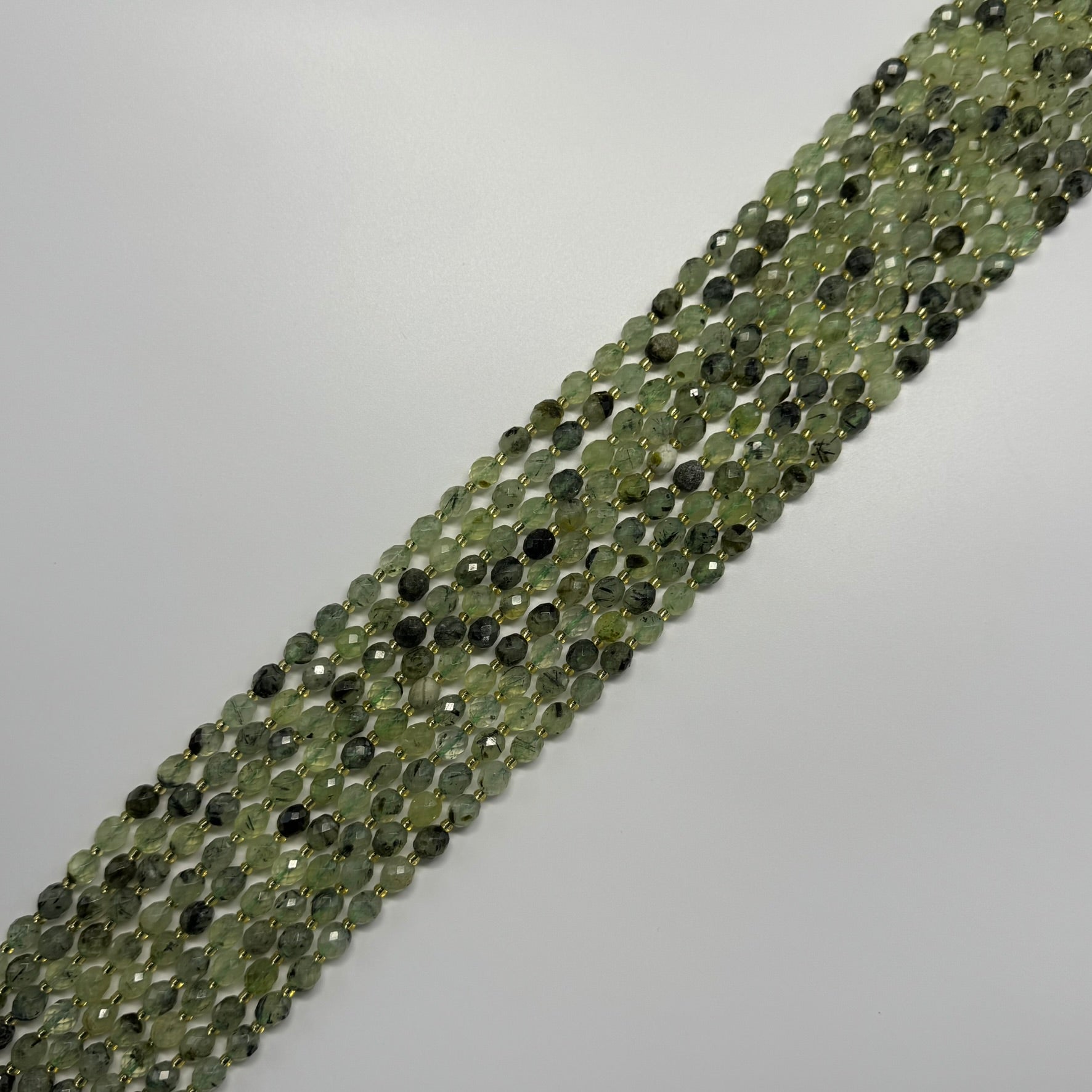 Prehnite Faceted Barrel Shaped Gemstone Beads - (AA Quality)