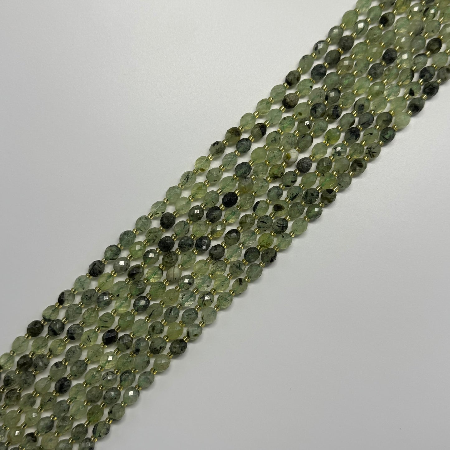 Prehnite Faceted Barrel Shaped Gemstone Beads - (AA Quality)