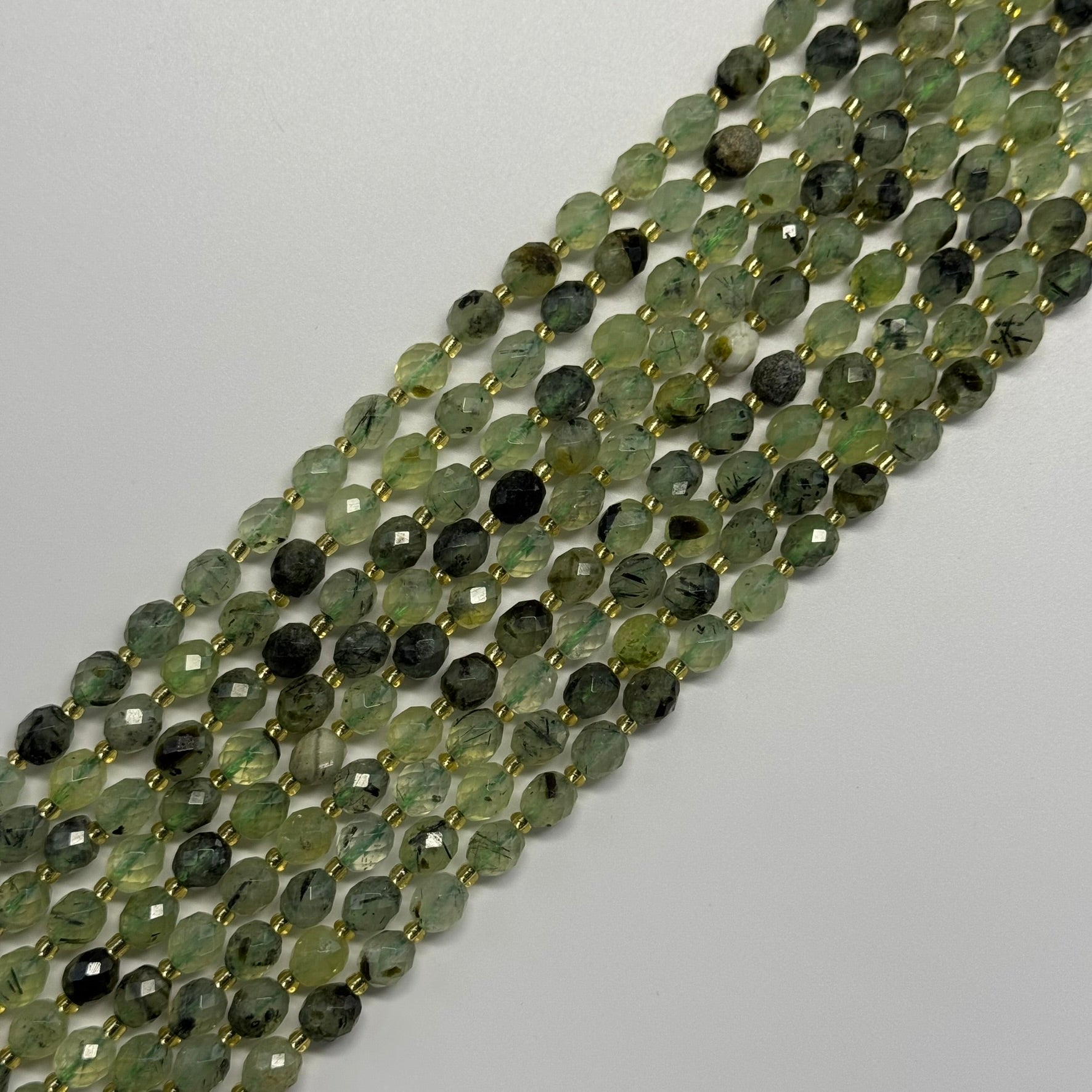 Prehnite Faceted Barrel Shaped Gemstone Beads - (AA Quality)