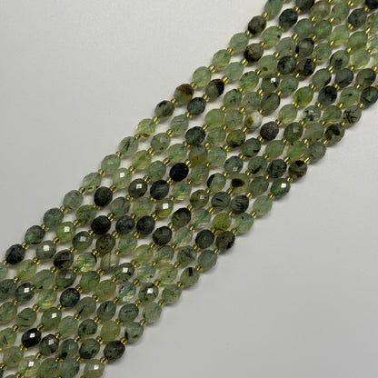 Prehnite Faceted Barrel Shaped Gemstone Beads - (AA Quality)
